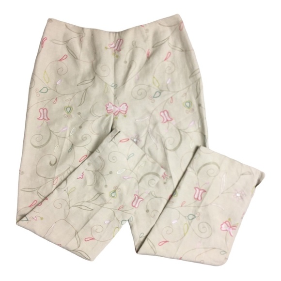 Linen Silk Blend Floral Embroidered Pants 10 - Picture 11 of 12